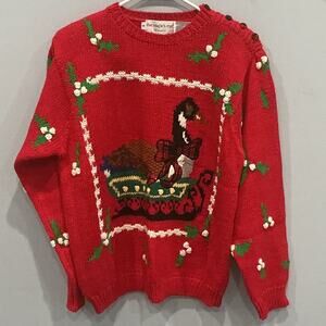 Vtg The Eagles Eye Womens Chunky Hand Knit Holiday Sweater Christmas Red Goose